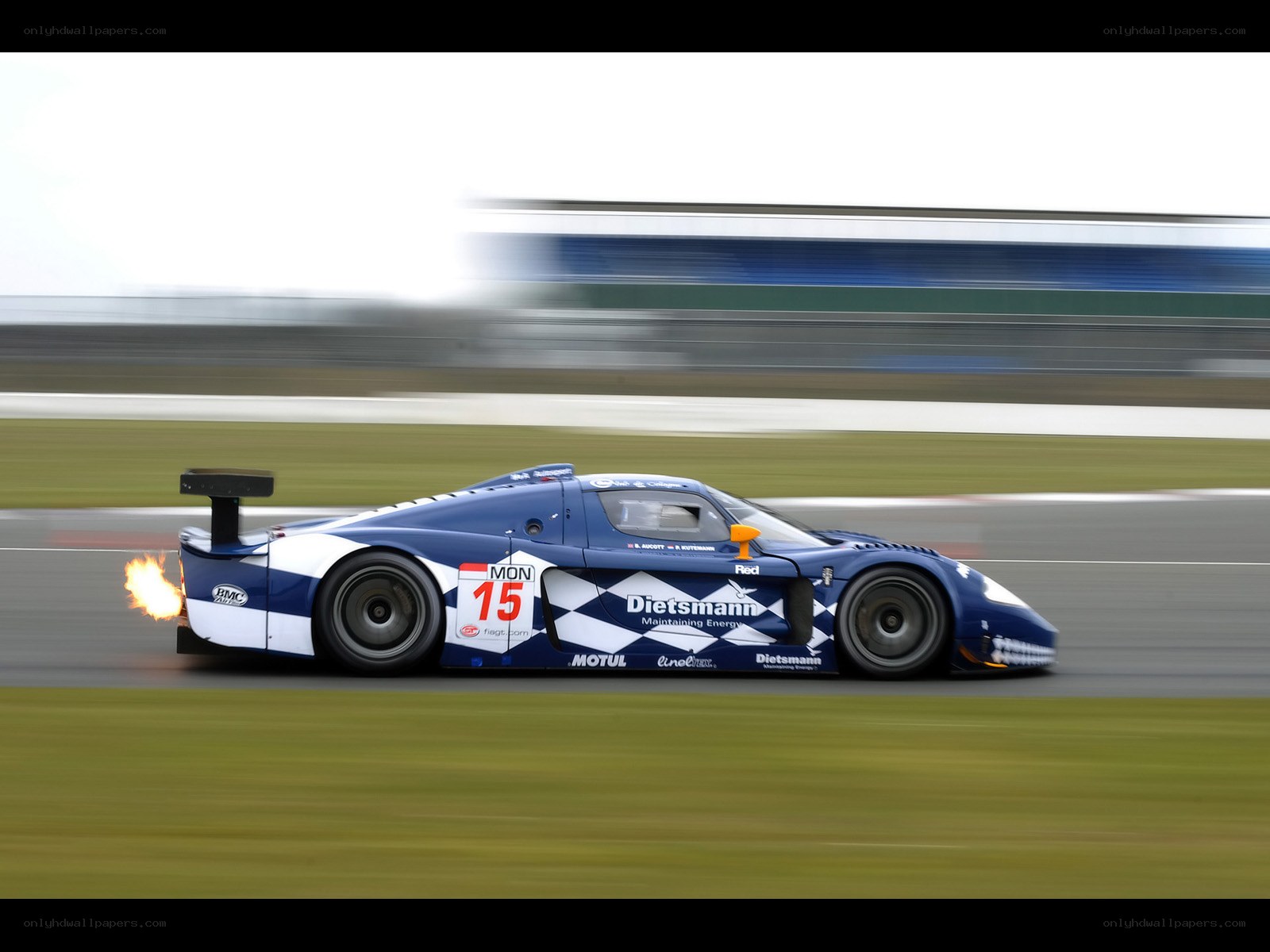 Blue race car on track