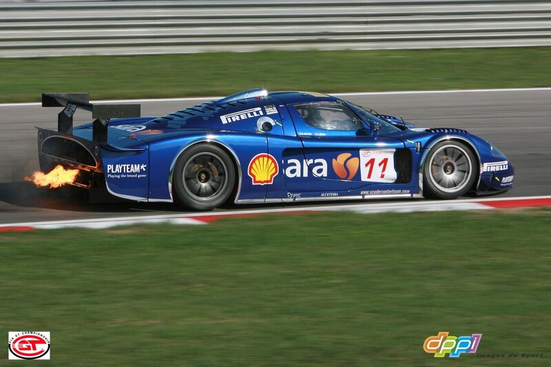 Blue race car on track