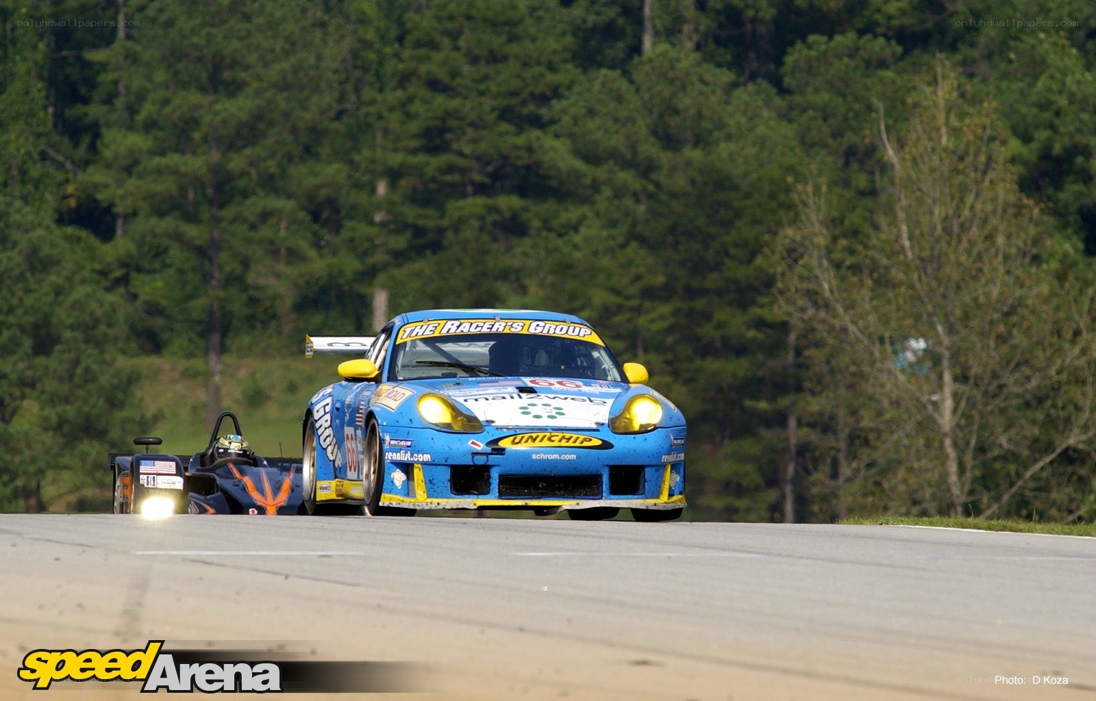Blue race car on track