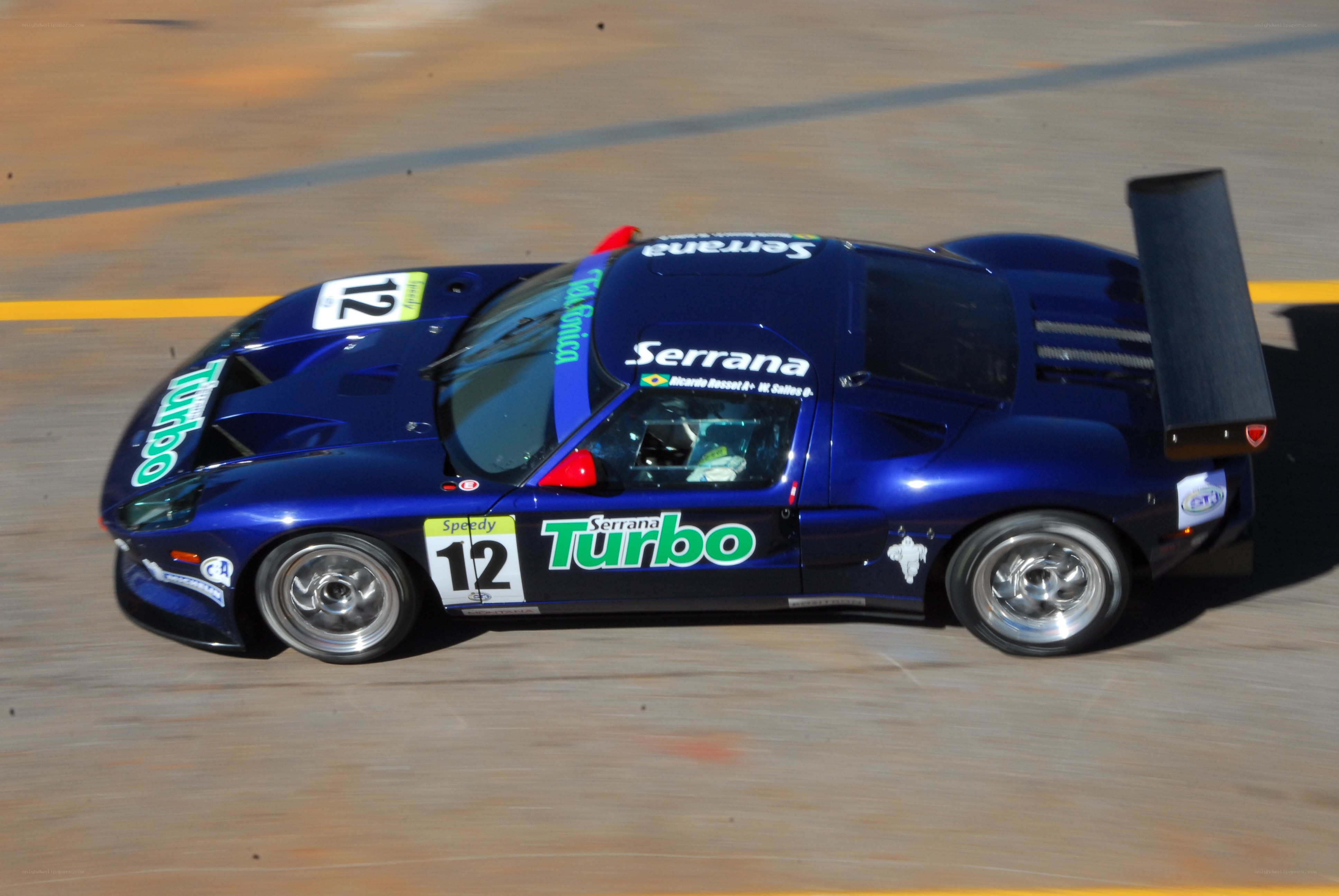 Blue race car on track