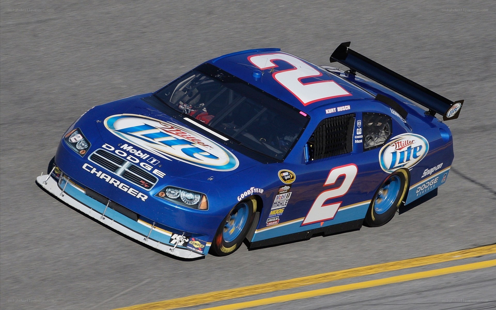 Blue race car on track