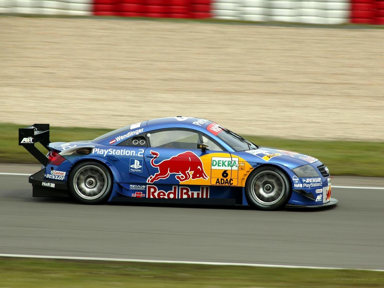 Blue race car on track