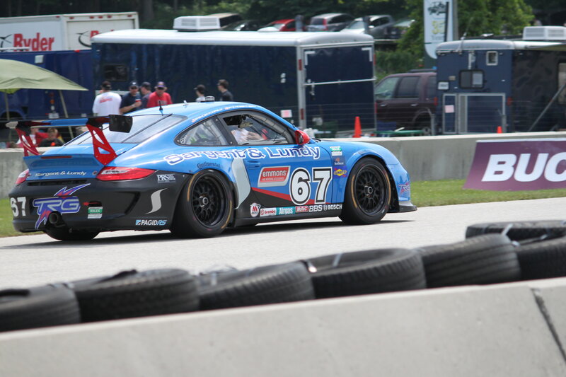 Blue race car on track