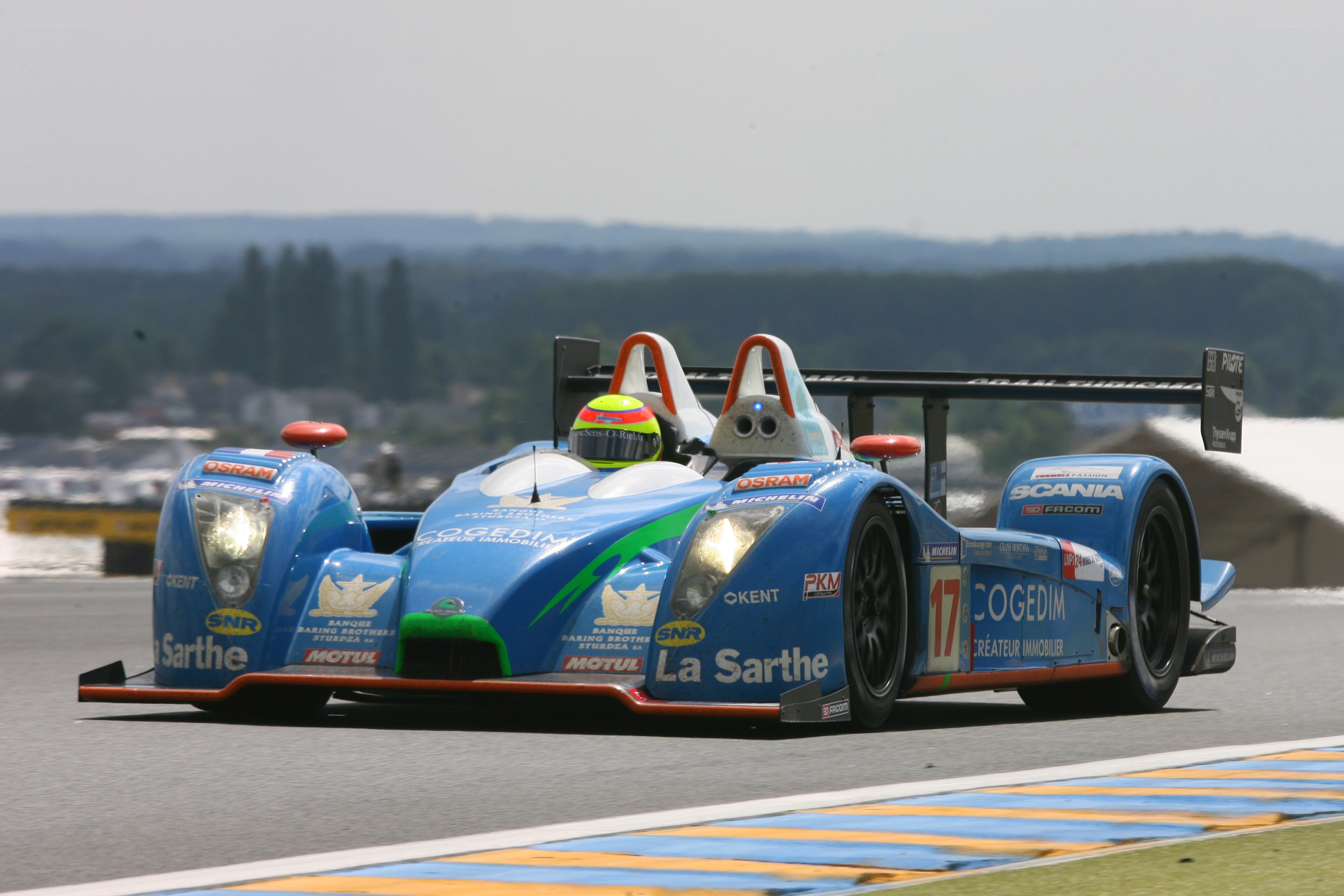 Blue race car on track
