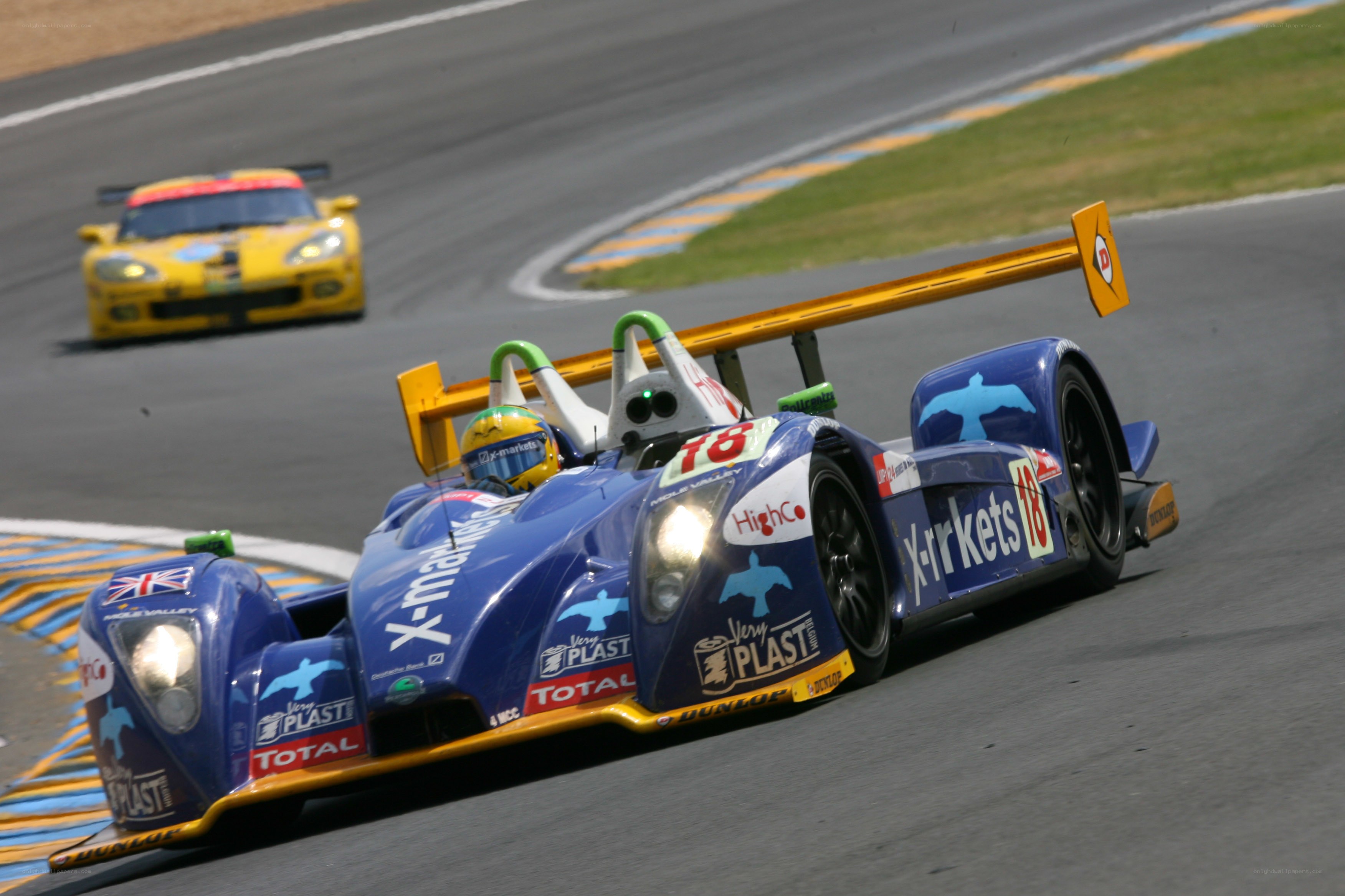 Blue race car on track