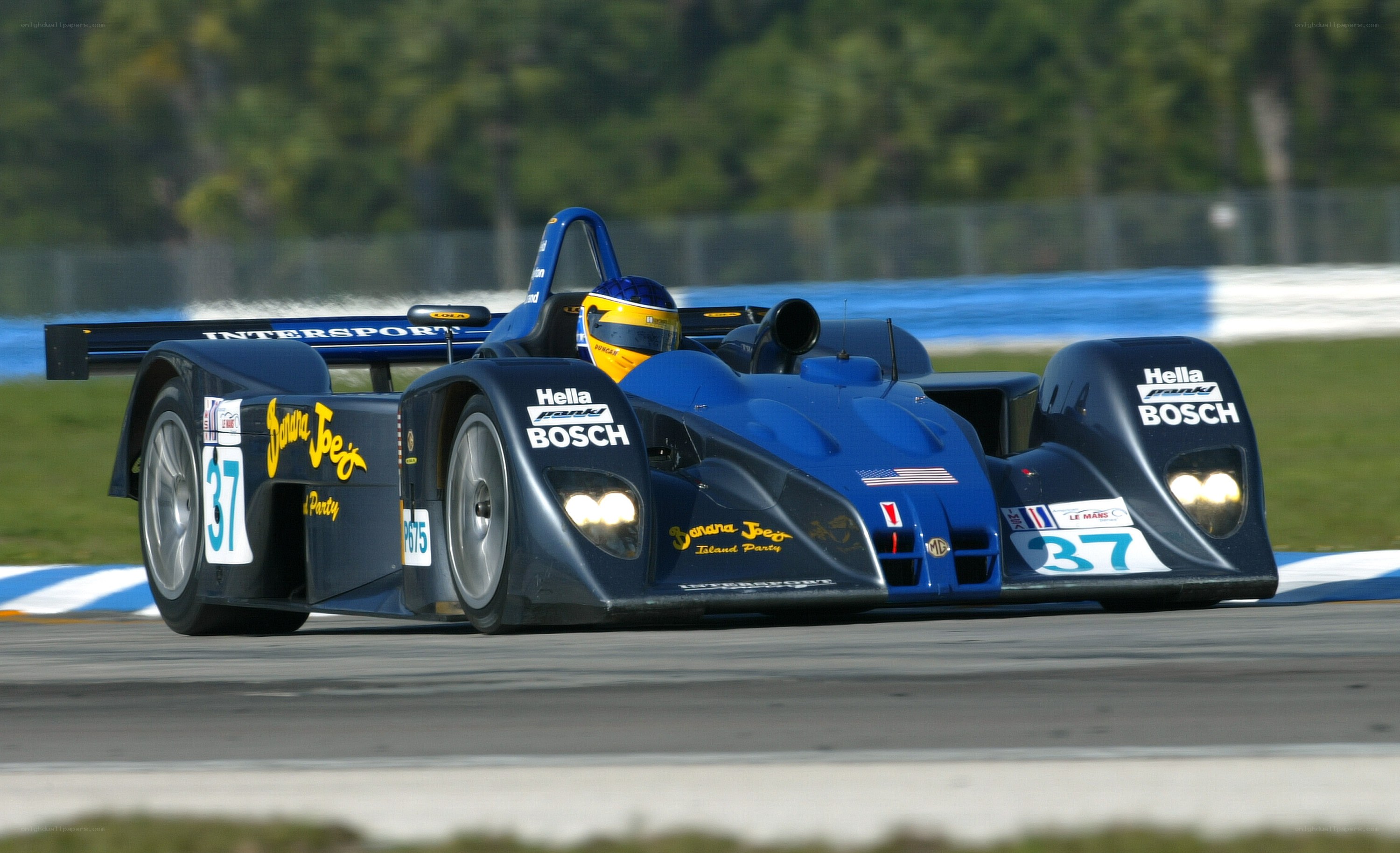 Blue race car on track