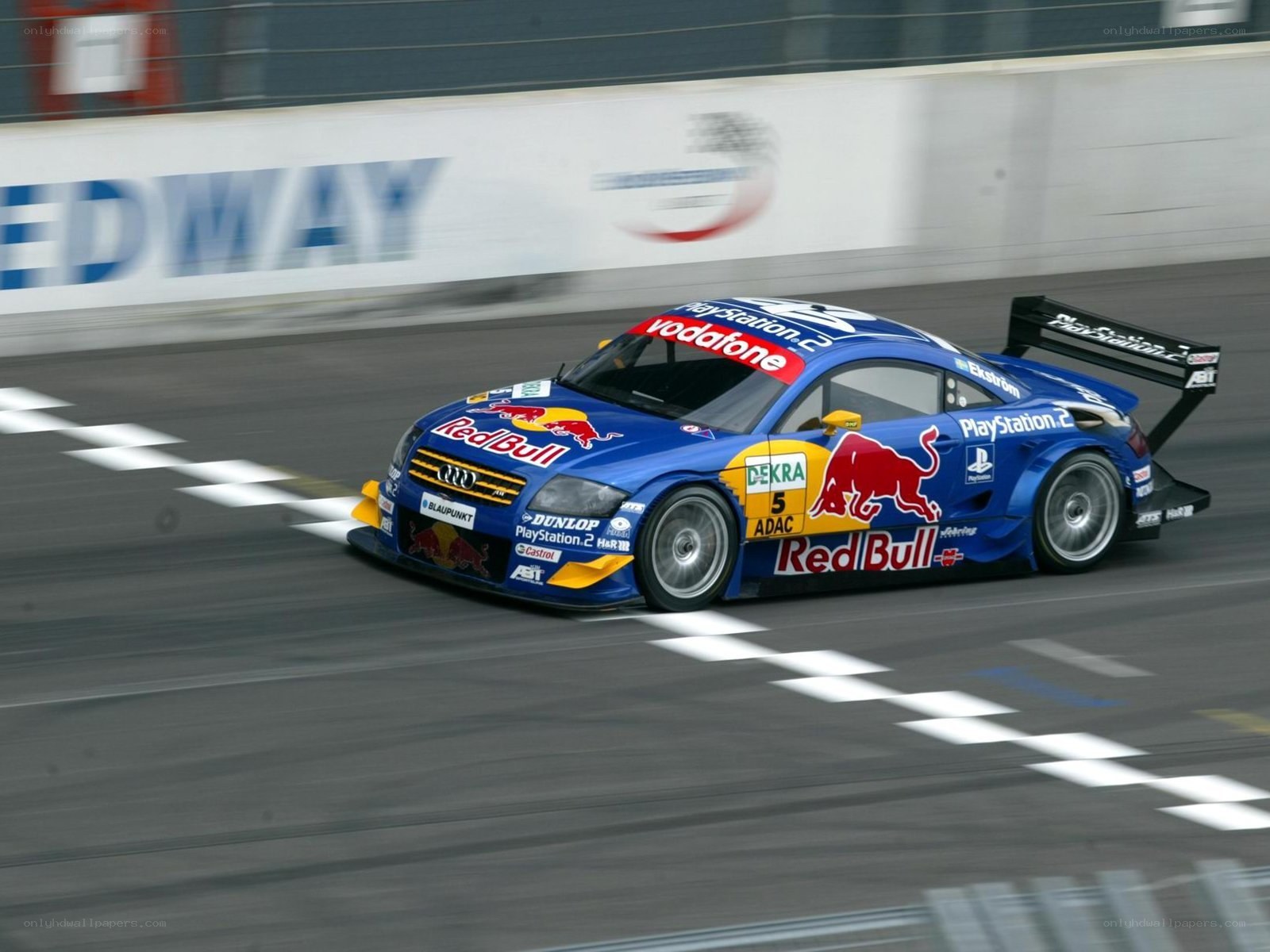 Blue race car on track