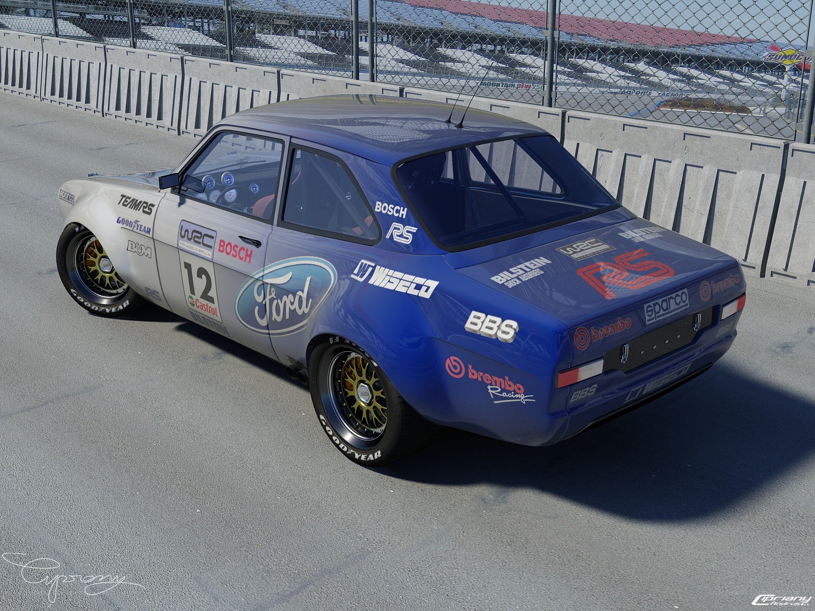 blue race car on track