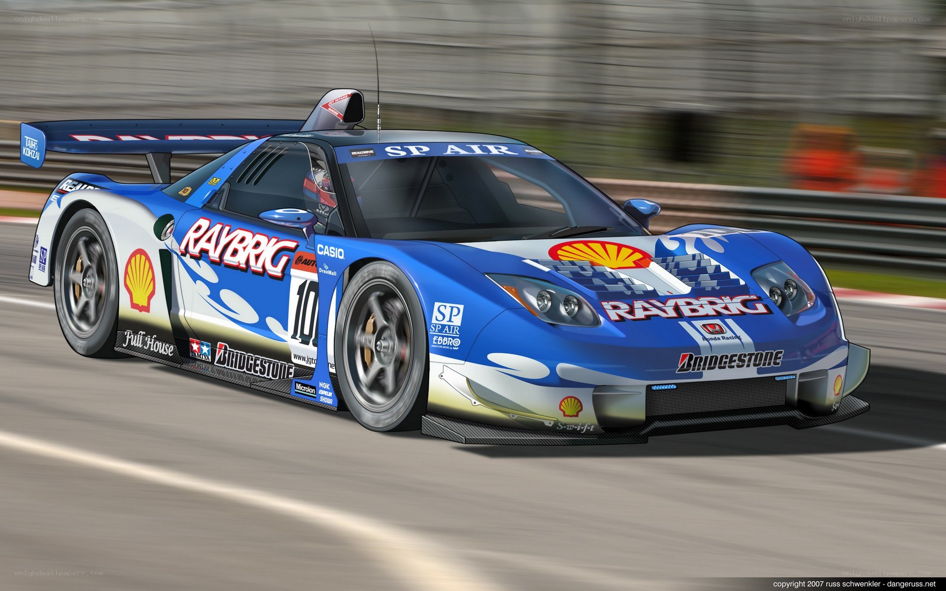 blue race car on track