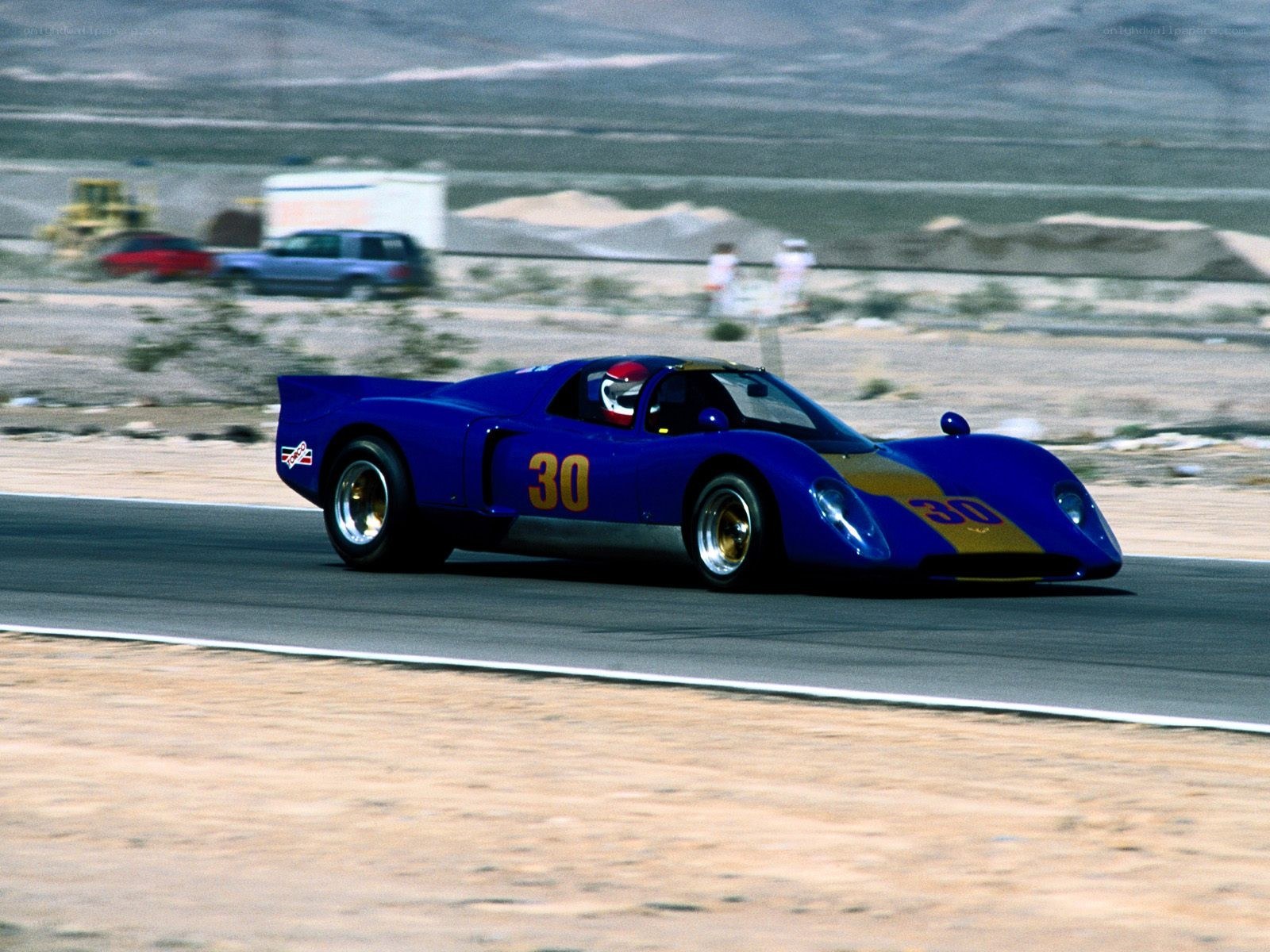 Blue race car on track
