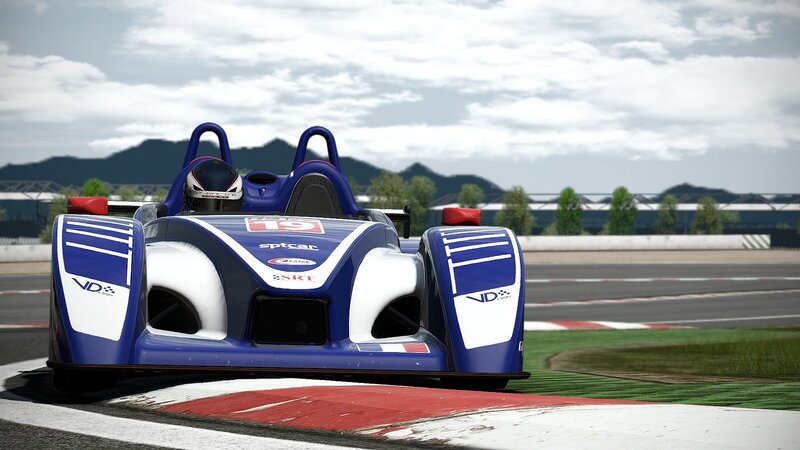 Blue Race Car on Track — Competitive, Afternoon, 3d Render, Driver