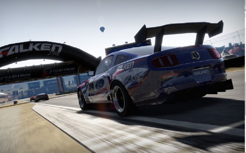 Blue Race Car on Track — Competitive, Afternoon, 3d Render
