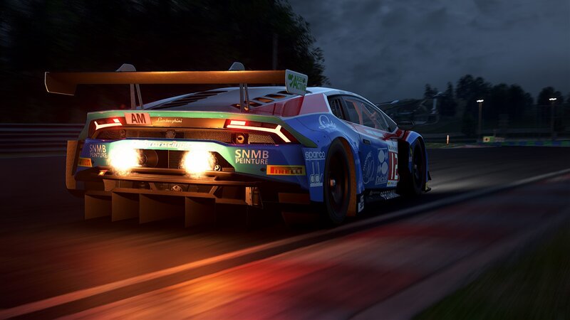 Blue Race Car on Track — Dramatic, Night