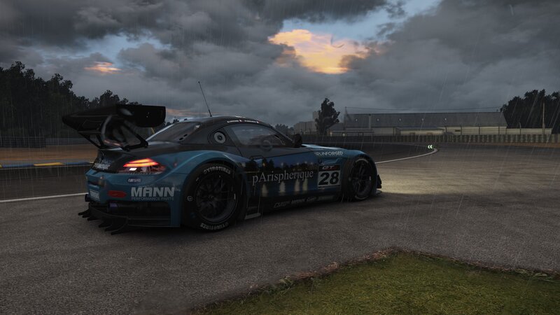 Blue Race Car on Track — Dramatic, Sunset, 3d Render, Race Car