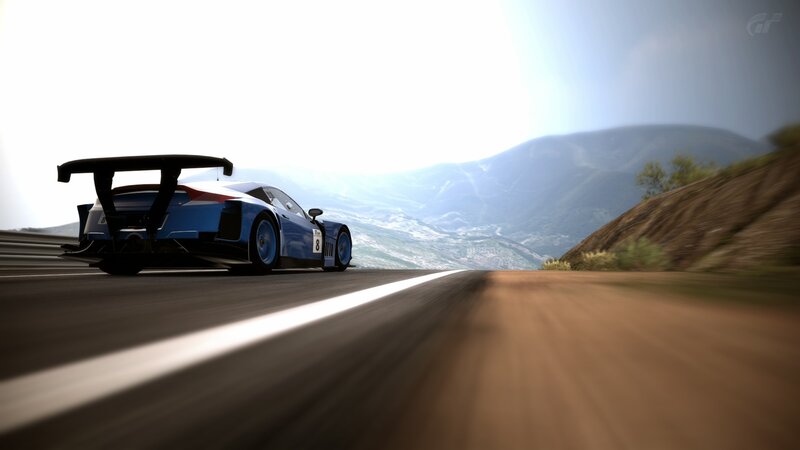 Blue Race Car on Track — Dynamic, Afternoon, 3d Render, Mountains