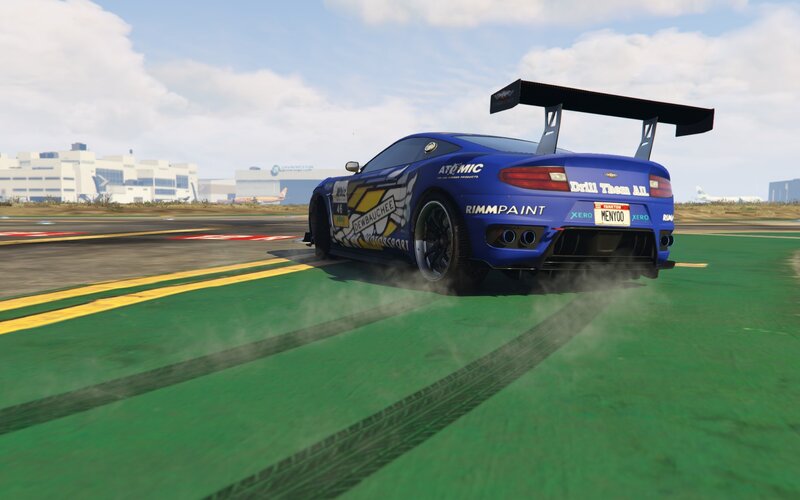 Blue Race Car on Track — Dynamic, Afternoon, 3d Render, Race Track, Airport
