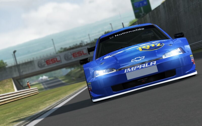 Blue Race Car on Track — Dynamic, Afternoon, 3d Render, Race Track, Bridge, Driver