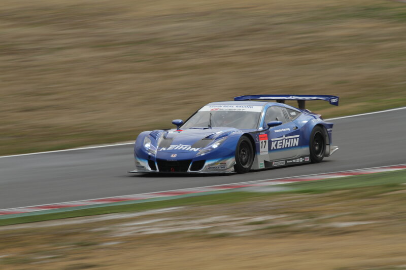 Blue Race Car on Track — Dynamic, Afternoon, Photograph, Race Car, Grass, Gray