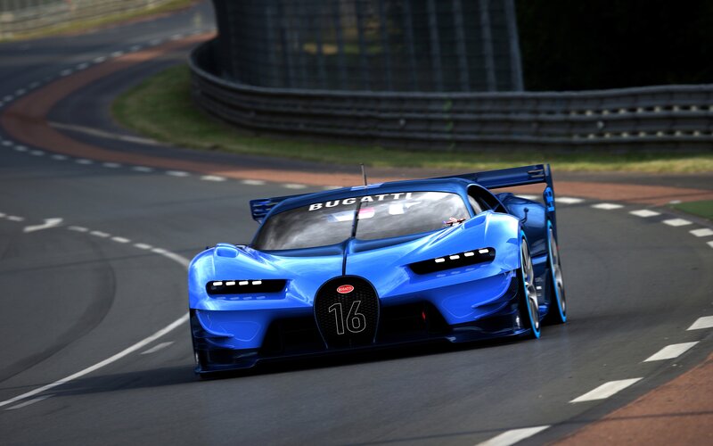 Blue Race Car on Track — Dynamic, Afternoon, Photograph, Race Track, Guardrail
