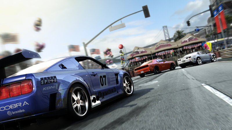 Blue Race Car on Track — Dynamic, Afternoon