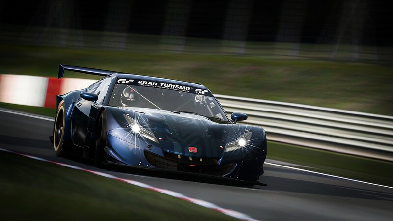 Blue Race Car on Track — Dynamic, Night, 3d Render