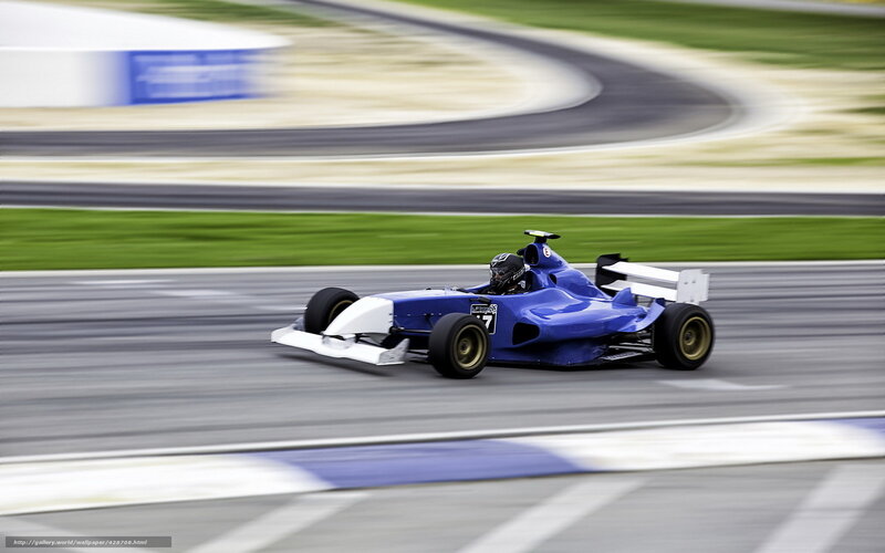 Blue Race Car on Track — Dynamic, Photograph, Driver, Racetrack, Grass
