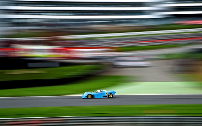 Blue Race Car on Track — Dynamic, Photograph, Driver, Racetrack
