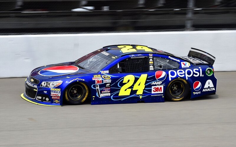 Blue Race Car on Track — Dynamic, Photograph, Pepsi Logo