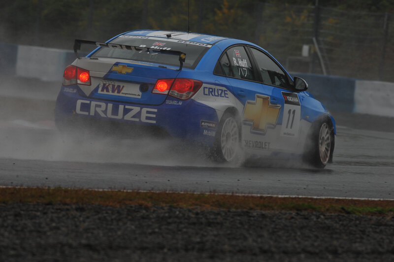 Blue Race Car on Track — Dynamic, Photograph, Race Car, Tire Spray