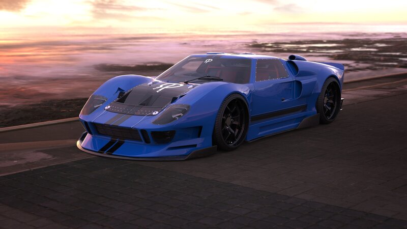 Blue Race Car — Serene, Sunset