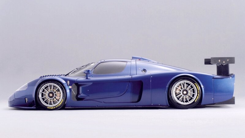 blue race car side view