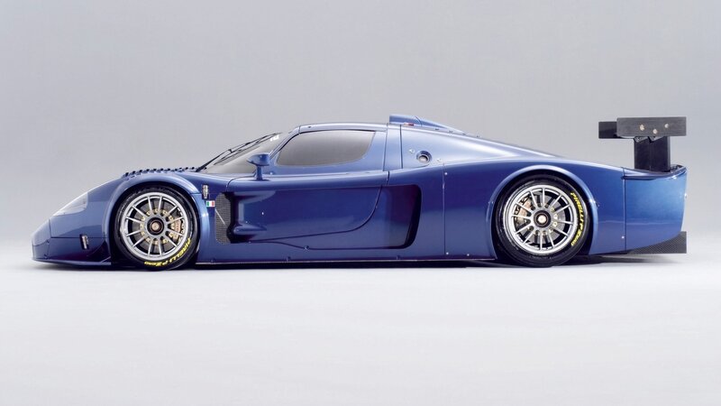 blue race car side view