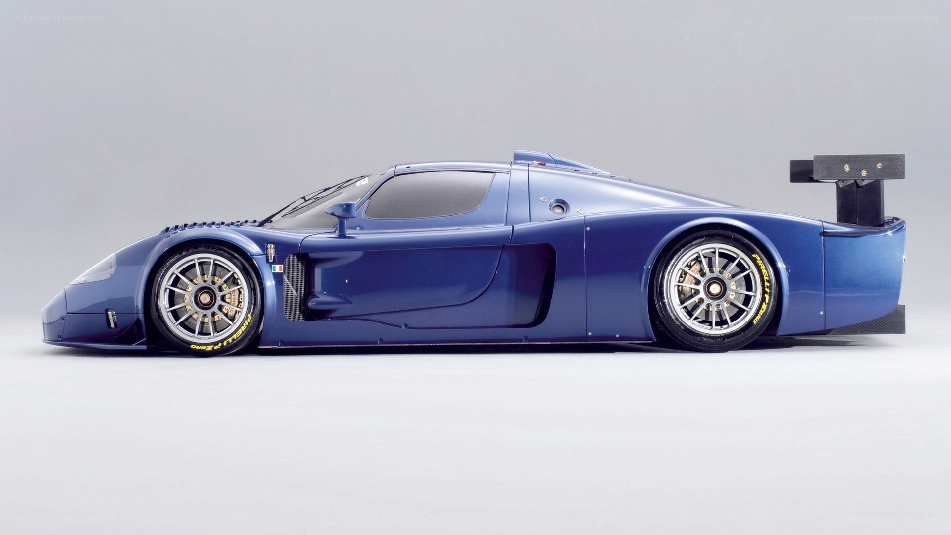 blue race car side view