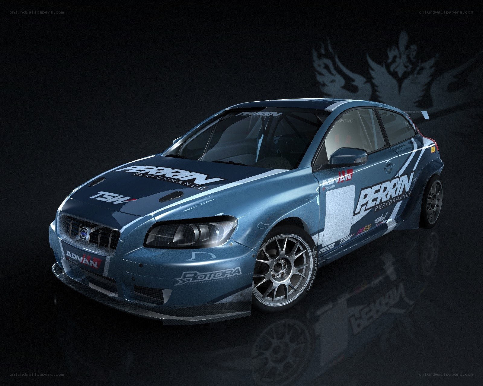 blue race car with decals
