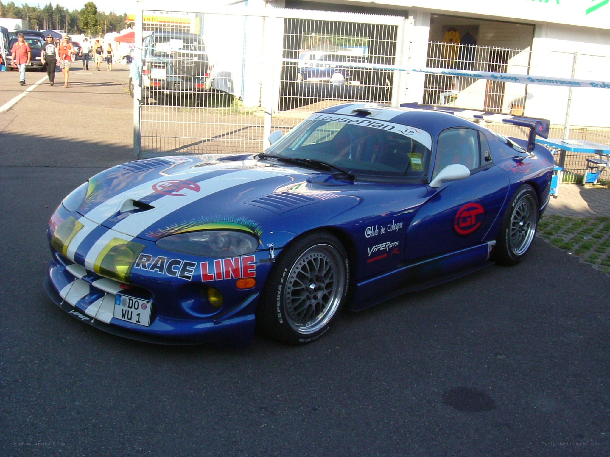Blue race car with decals