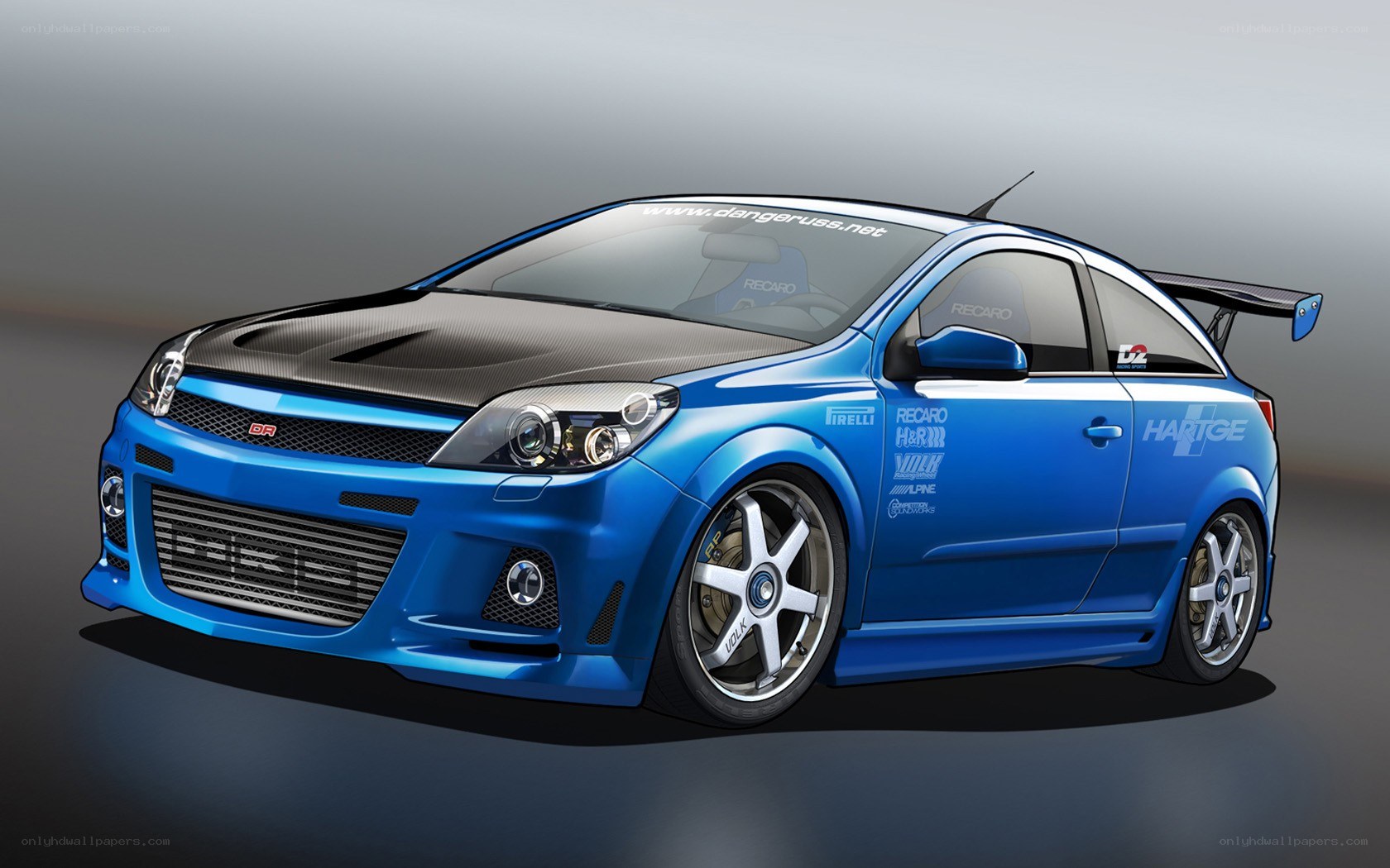 blue race car with decals