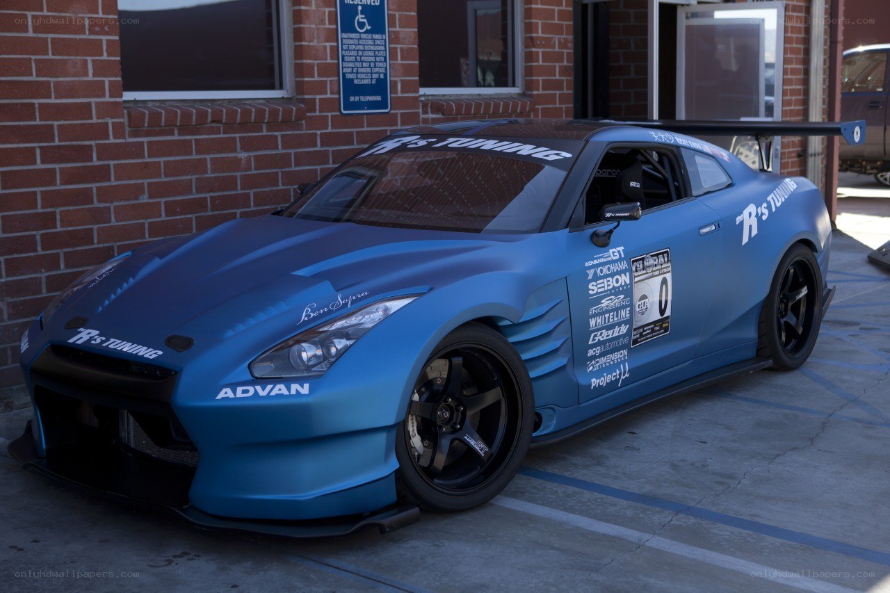 blue race car with decals