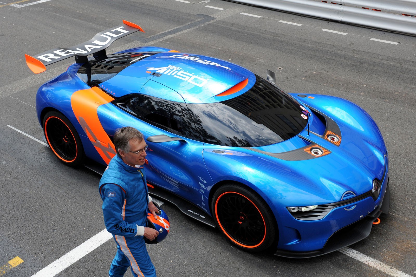 Blue race car with driver