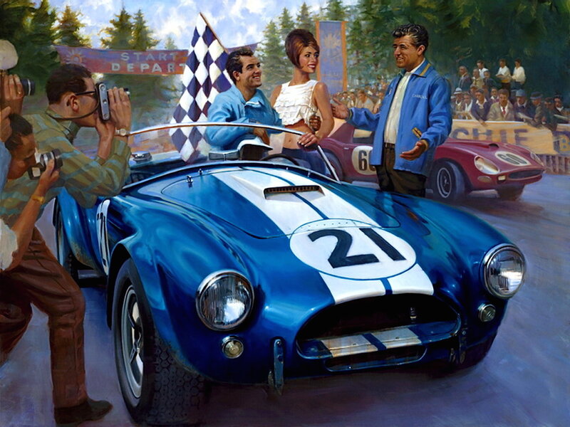Blue Race Car with Driver — Celebratory