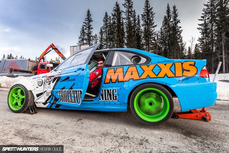 Blue Race Car with Driver — Dramatic