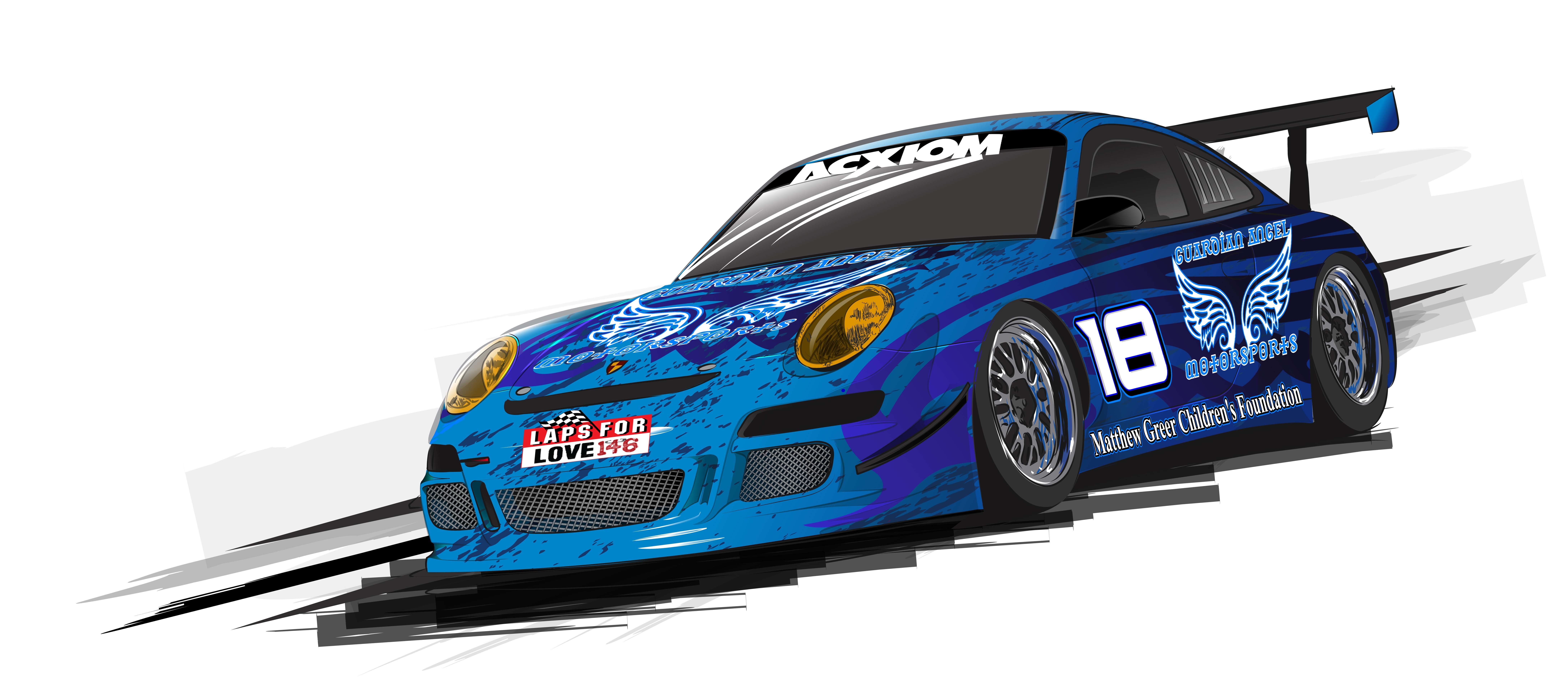 blue race car with number 18