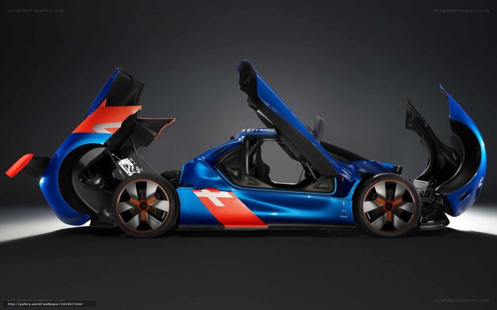 blue race car with open doors