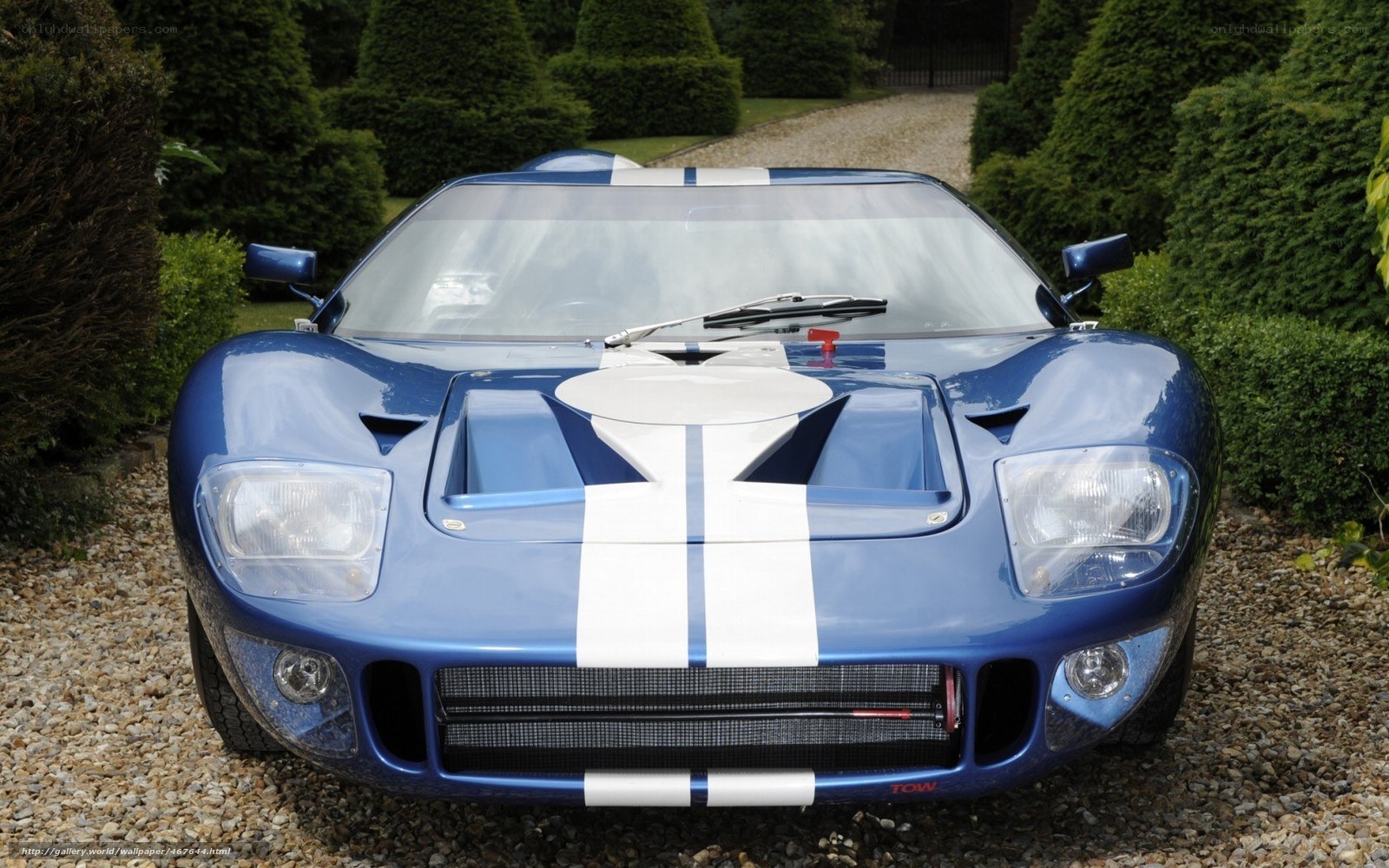 blue race car with white stripes