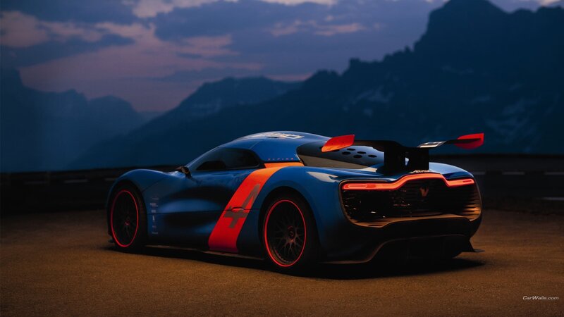 Blue Racing Car — Dramatic, Sunset, 3d Render