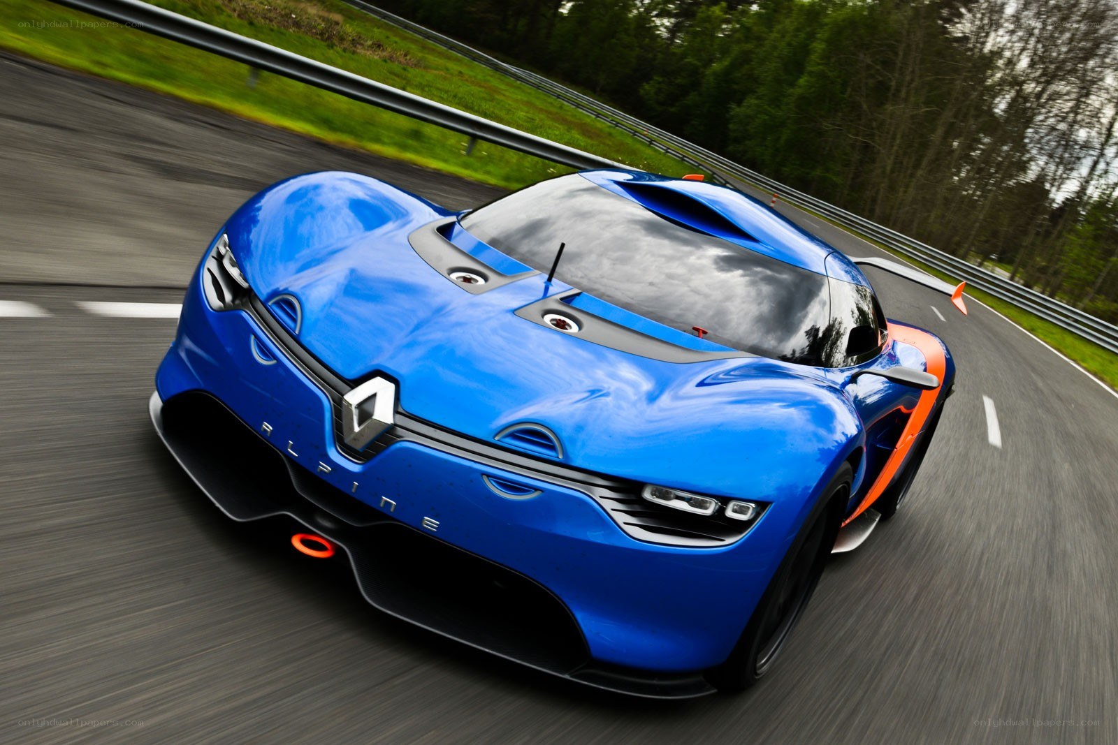 Blue racing car on a track
