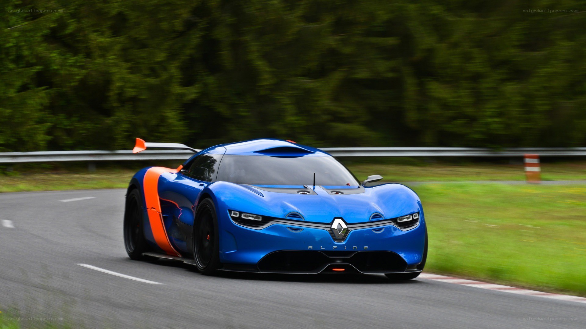 Blue racing car on a track