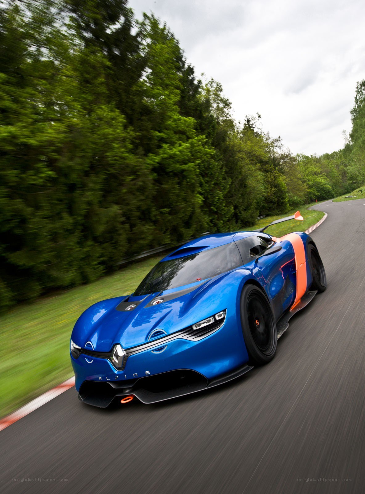 Blue racing car on a track