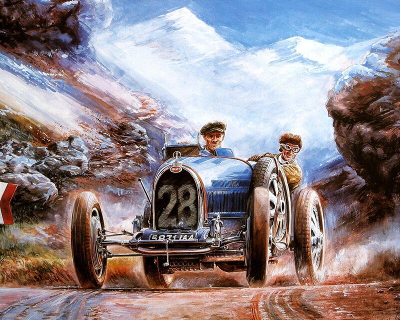 Blue Racing Car on Mountain Road