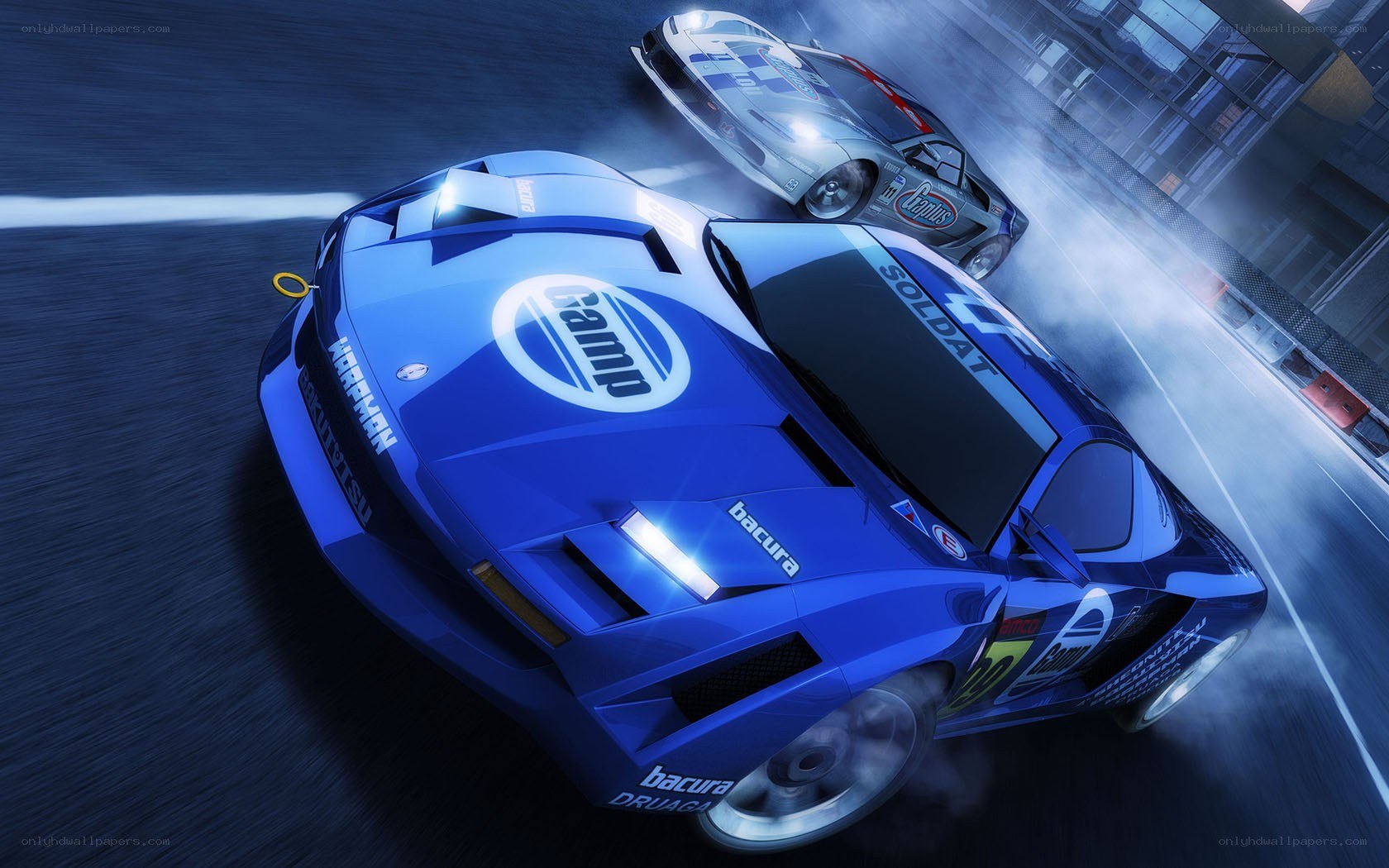 Blue racing car on track