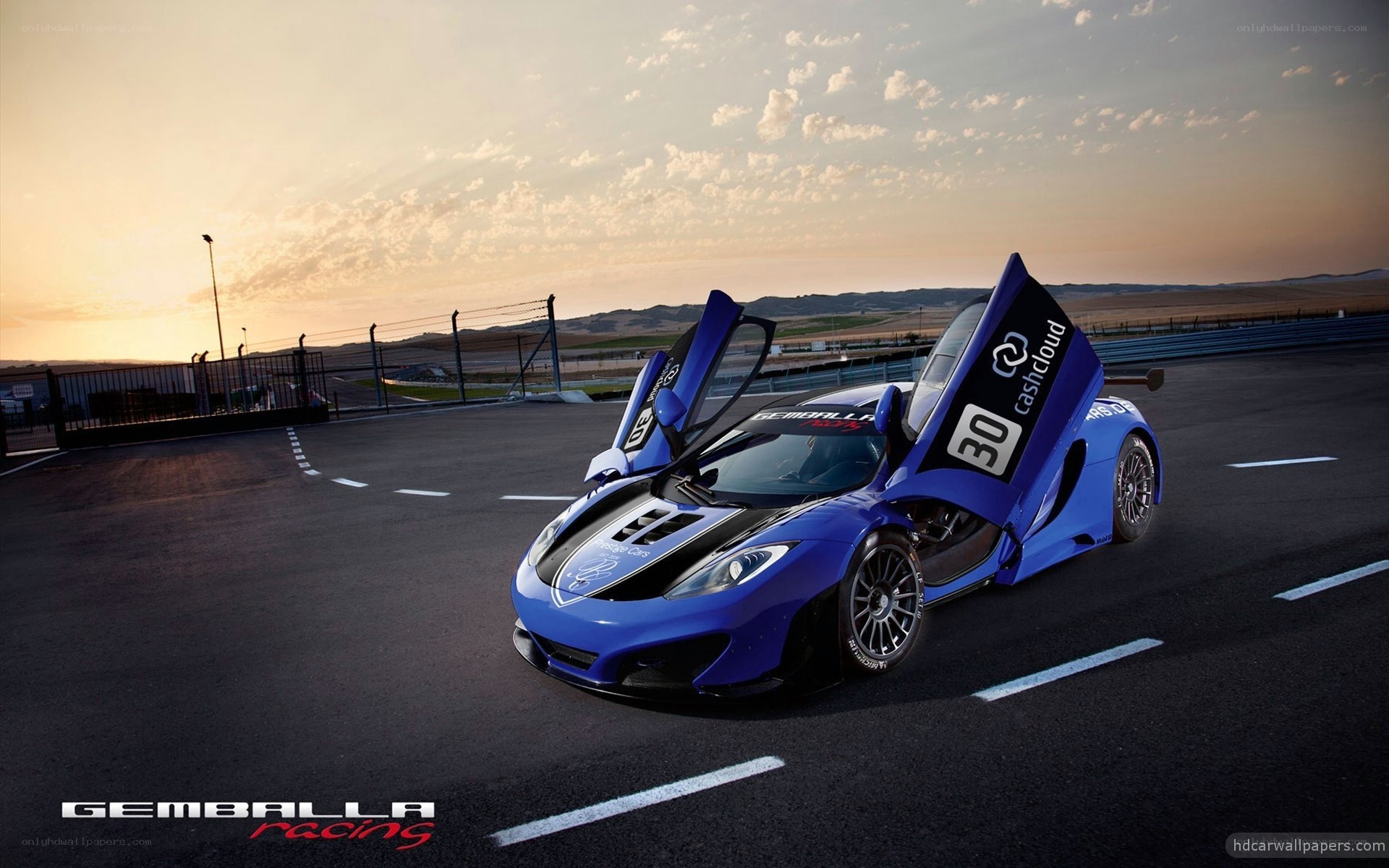 Blue racing car on track